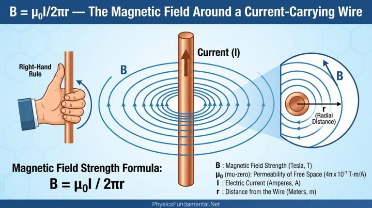 B = μ₀I2πr — The Magnetic Field Around a Current-Carrying Wire
