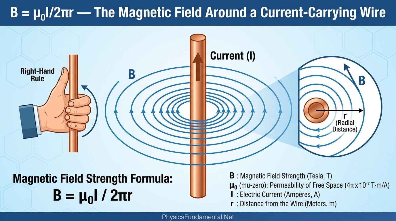 B = μ₀I2πr — The Magnetic Field Around a Current-Carrying Wire